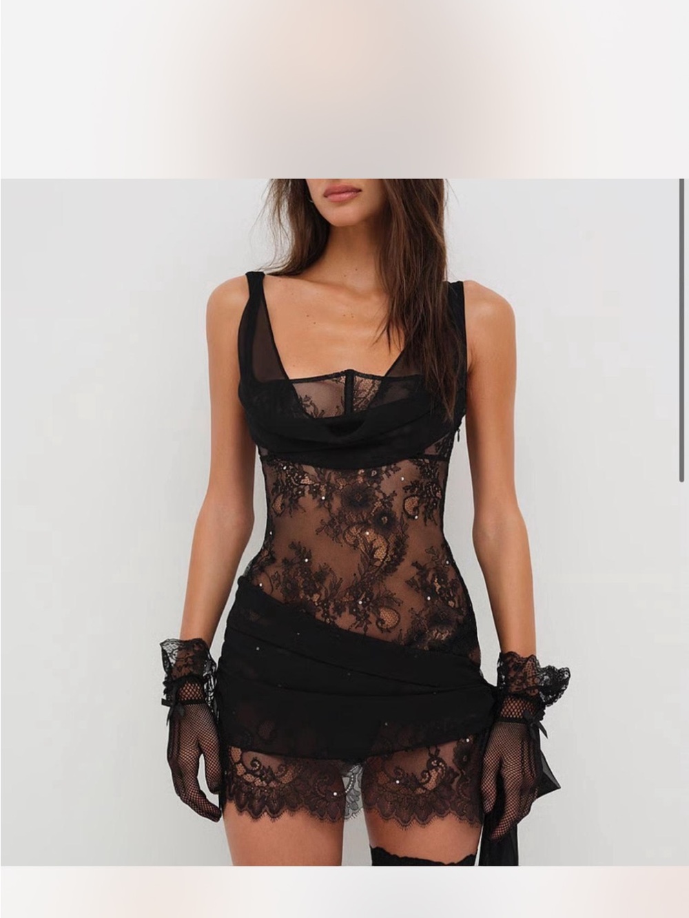 For Love And Lemons Black Sheer Lace Chemise